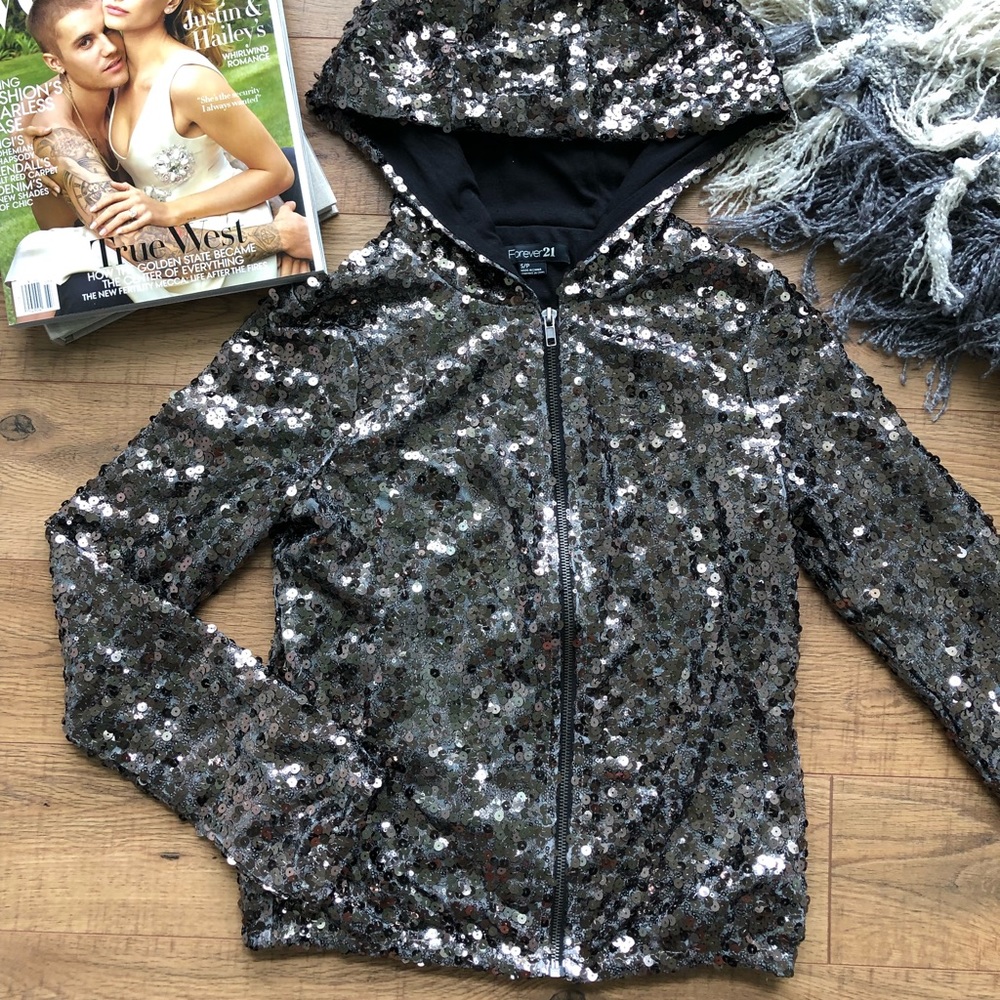 Forever 21 Size Small Sequined Zip up with Hood